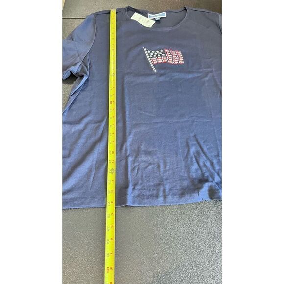 Karen Scott Womens Mixed Print Graphic Tee Intrepid Blue Flag Size 3X NWT P1-91 - Picture 8 of 12